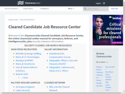 Thumbnail for Web Resource: news.clearancejobs.com/cleared-candidate-resource-center resource