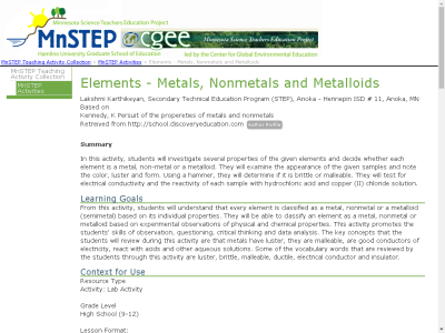 Thumbnail for Elements - Metals, Nonmetals and Metalloids resource