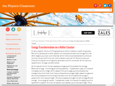Thumbnail for The Physics Classroom: Energy Transformation on a Roller Coaster resource
