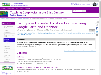 Thumbnail for Earthquake Epicenter Location Exercise using Google Earth and OneNote resource
