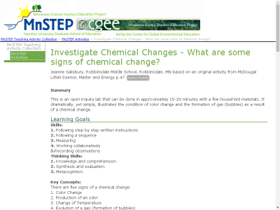 Thumbnail for Investigate Chemical Changes - What are some signs of chemical change? resource